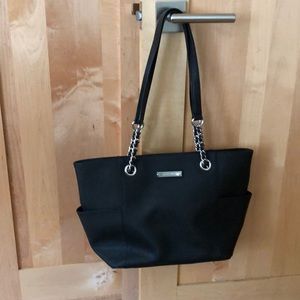 CALVIN KLEIN LEATHER CHAIN-TRIMMED TOTE BAG